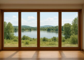 Сочетание панорамных деревянных окон с различными стилями интерьера